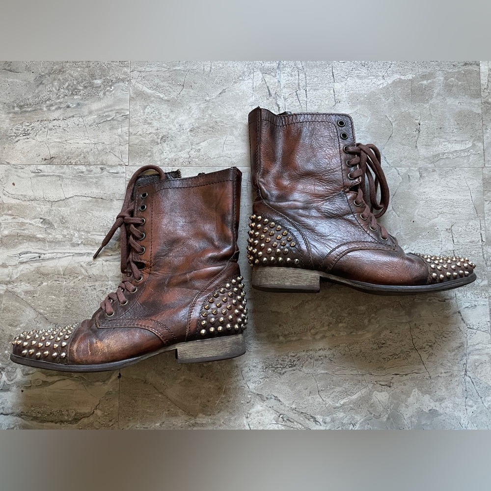 Steve Madden Tarnney Leather Spiked
Combat Boots - Picture 2 of 6